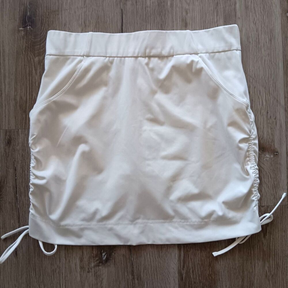 Nicole Miller NY White Skort Mini Skirt Womens Medium Ruched Side tie Stretch